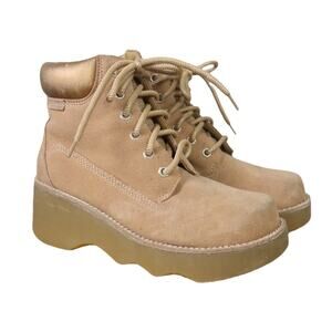 Vintage Y2K Limited Too Tan Suede Leather Wedge Combat Boots 4.5